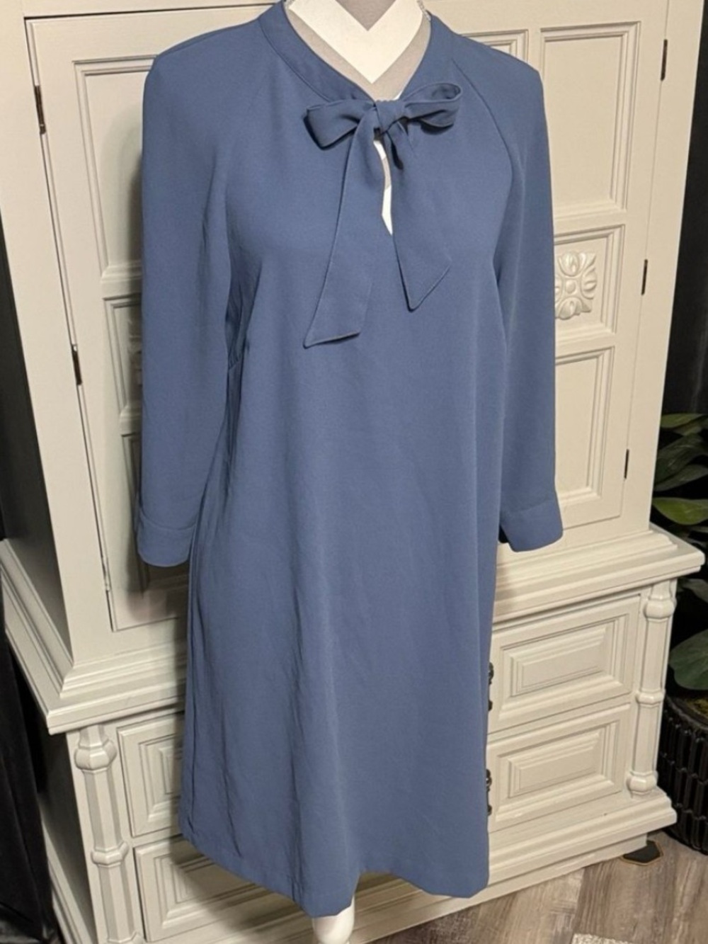 Blue Tie-Neck Midi Dress